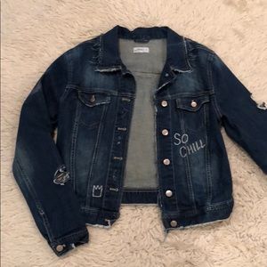 Hand painted, altered and distressed jean jacket